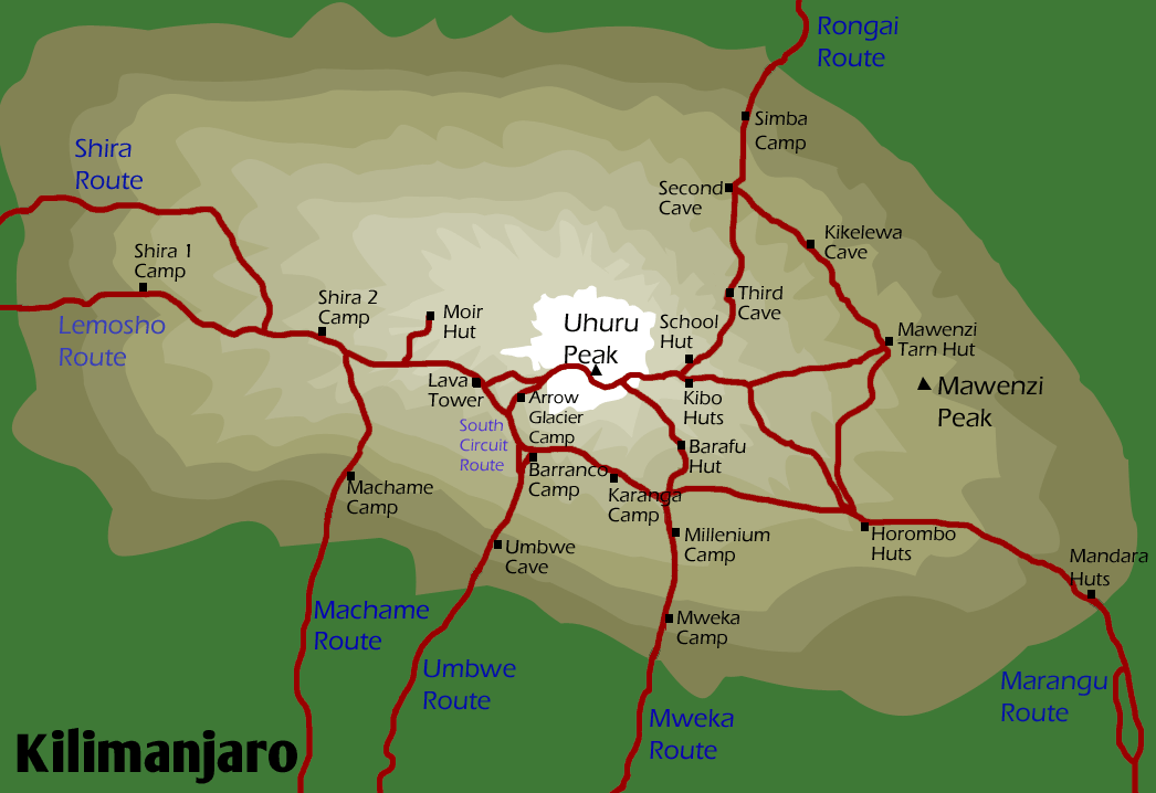 Kilimanjaro trekking routes map